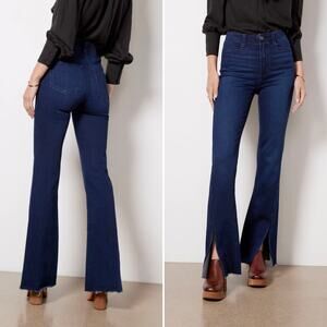 Paige High-Rise Flare Jeans Retro Revival Boho Chic Distressed Dark Wash Size 27